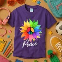 Cute Rainbow Peace Symbol Flower Kids T-Shirt thumb 3