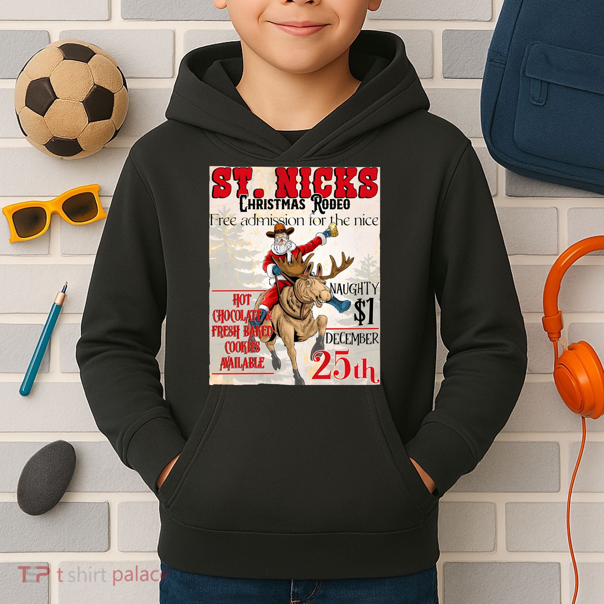 Christmas Rodeo Poster Western Christmas Kids Hoodie