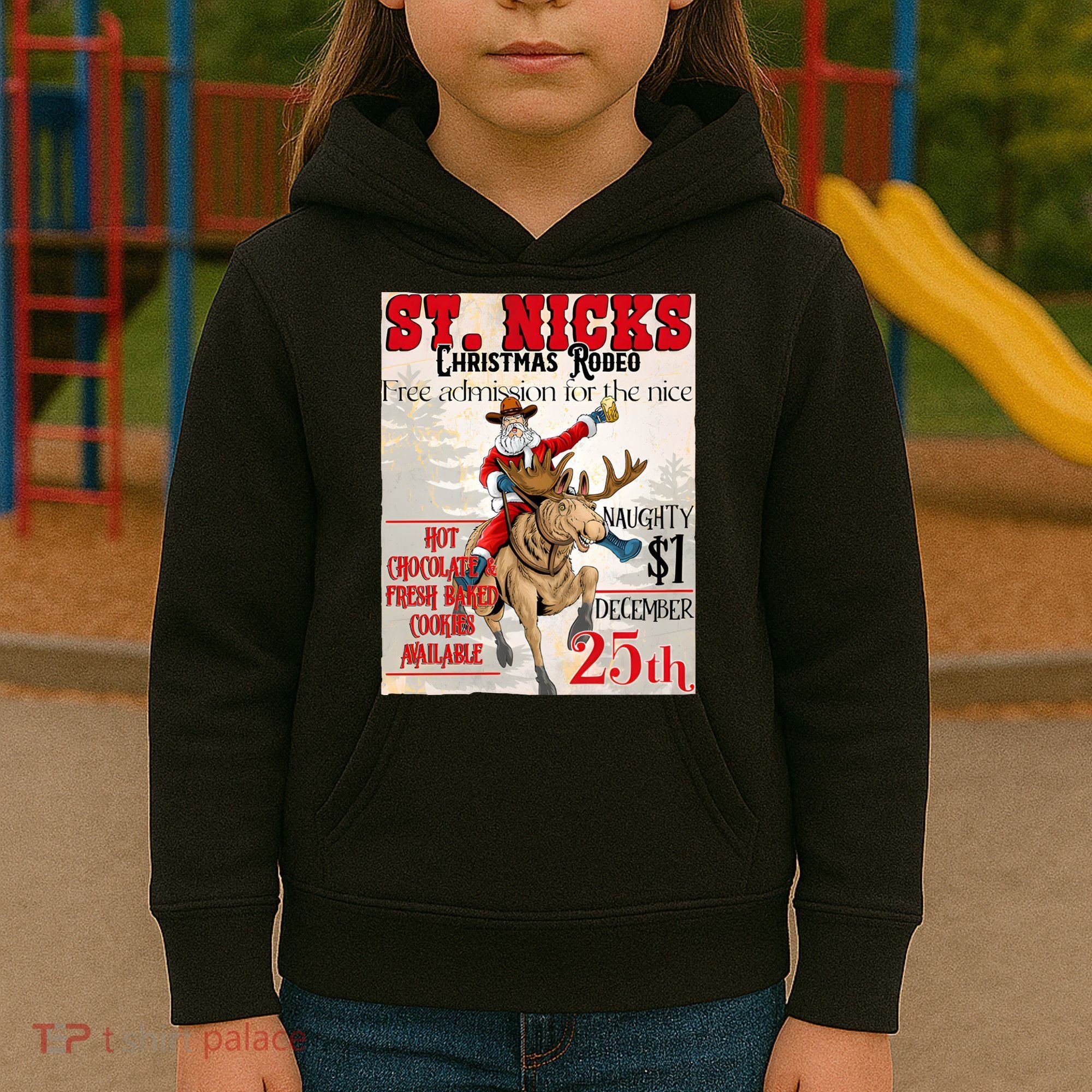 Christmas Rodeo Poster Western Christmas Kids Hoodie