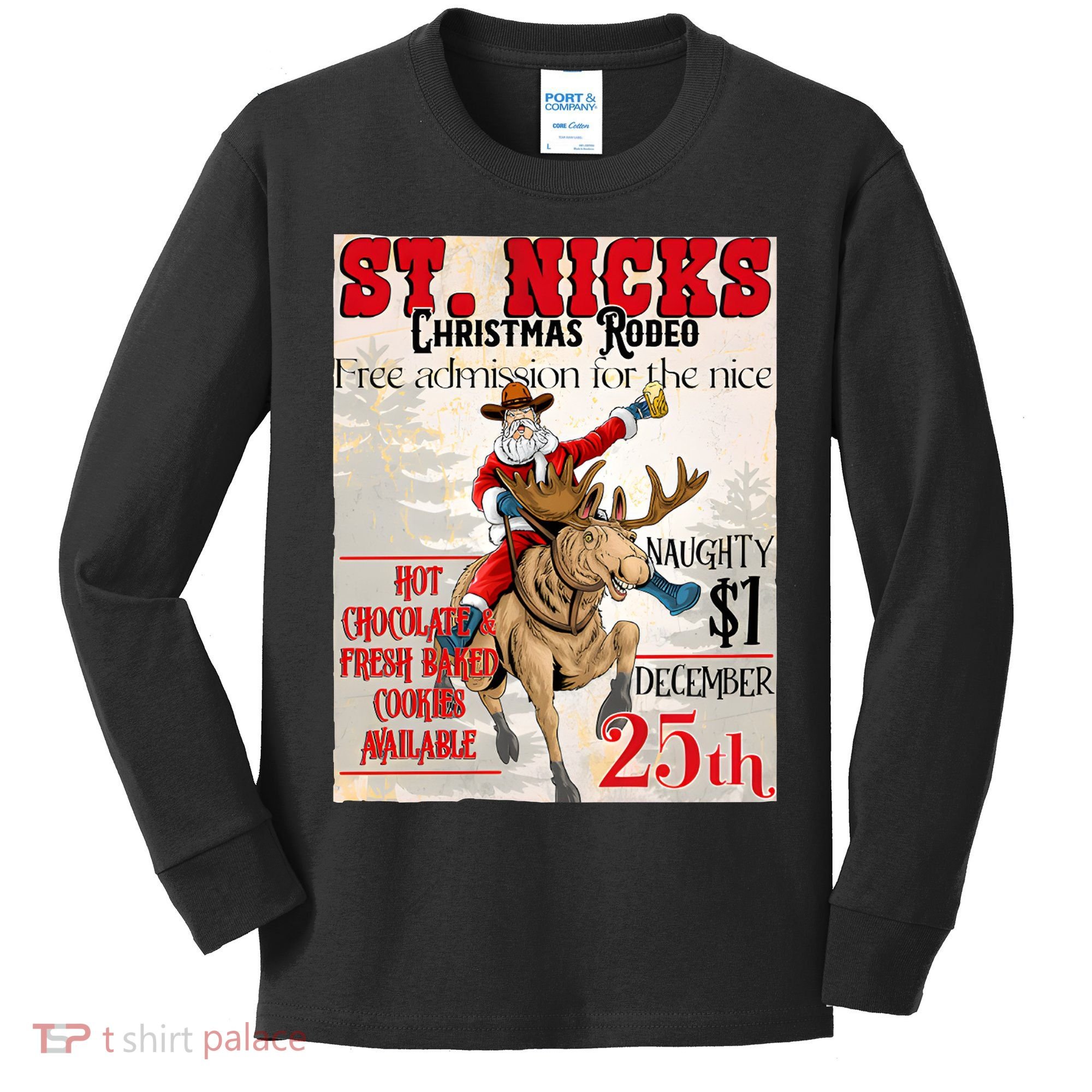 Christmas Rodeo Poster Western Christmas Kids Long Sleeve Shirt