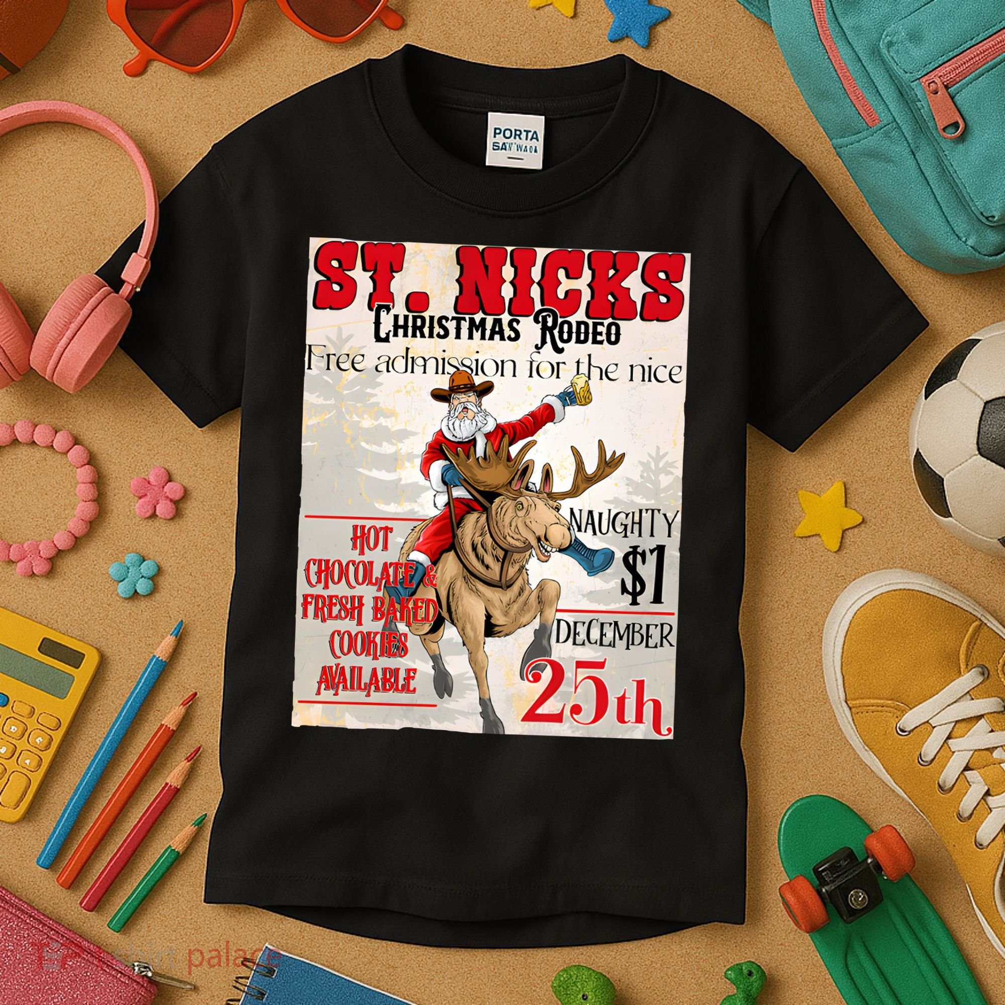 Christmas Rodeo Poster Western Christmas Kids T-Shirt