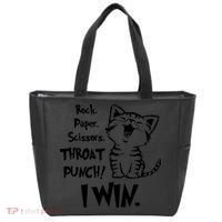 Cat Rock Paper Scissors Throat Punch I Win Tote Bag thumb 0