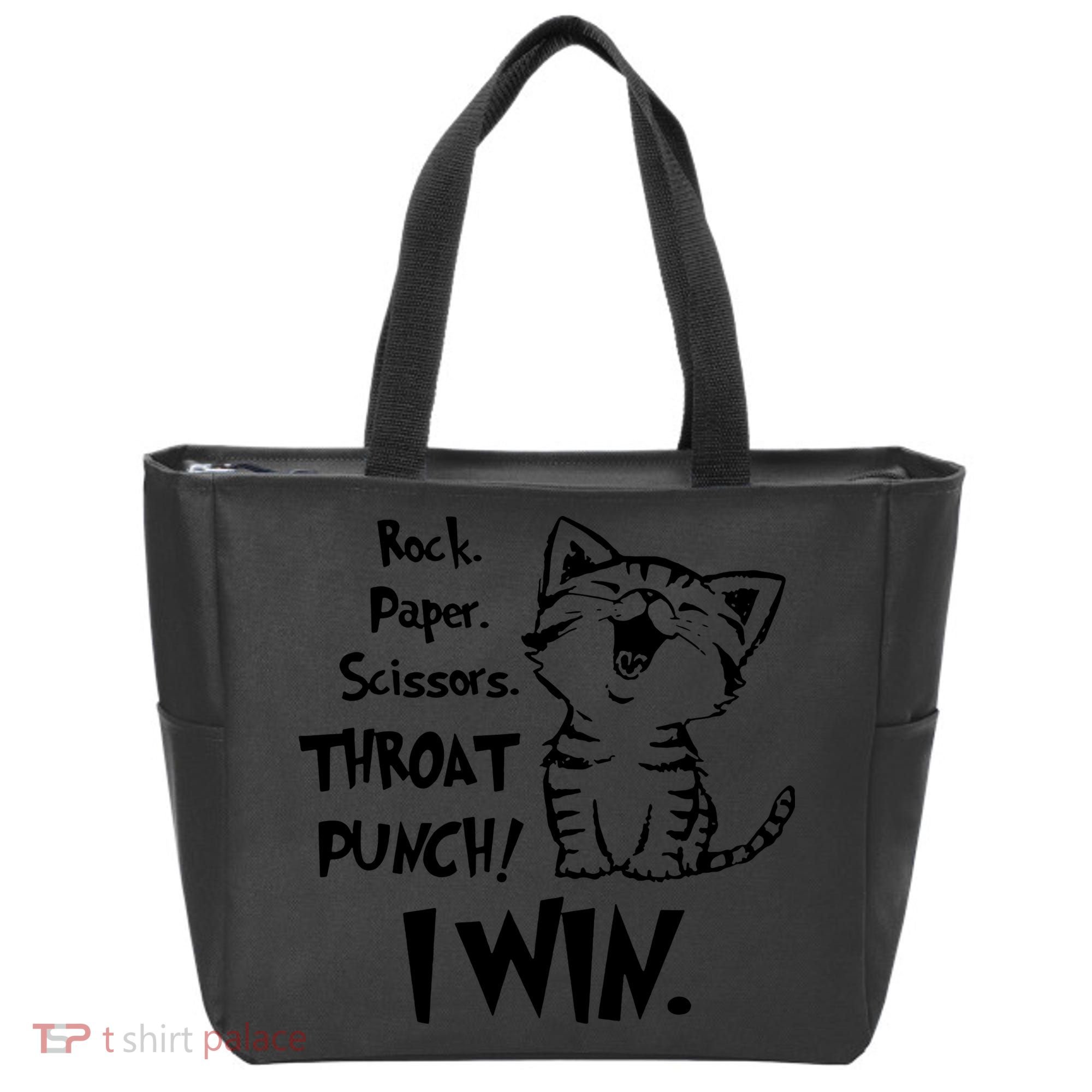 Cat Rock Paper Scissors Throat Punch I Win Tote Bag