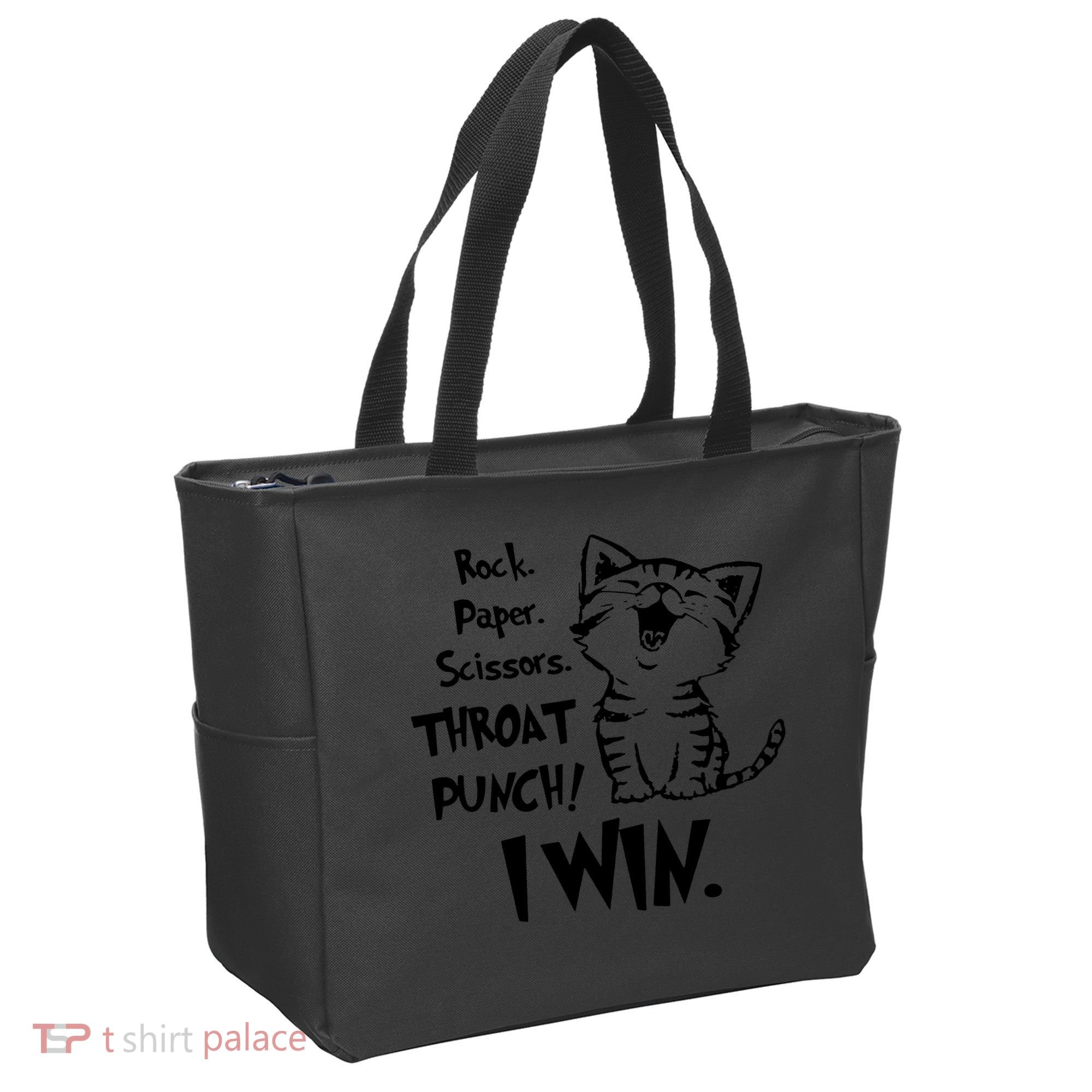 Cat Rock Paper Scissors Throat Punch I Win Tote Bag