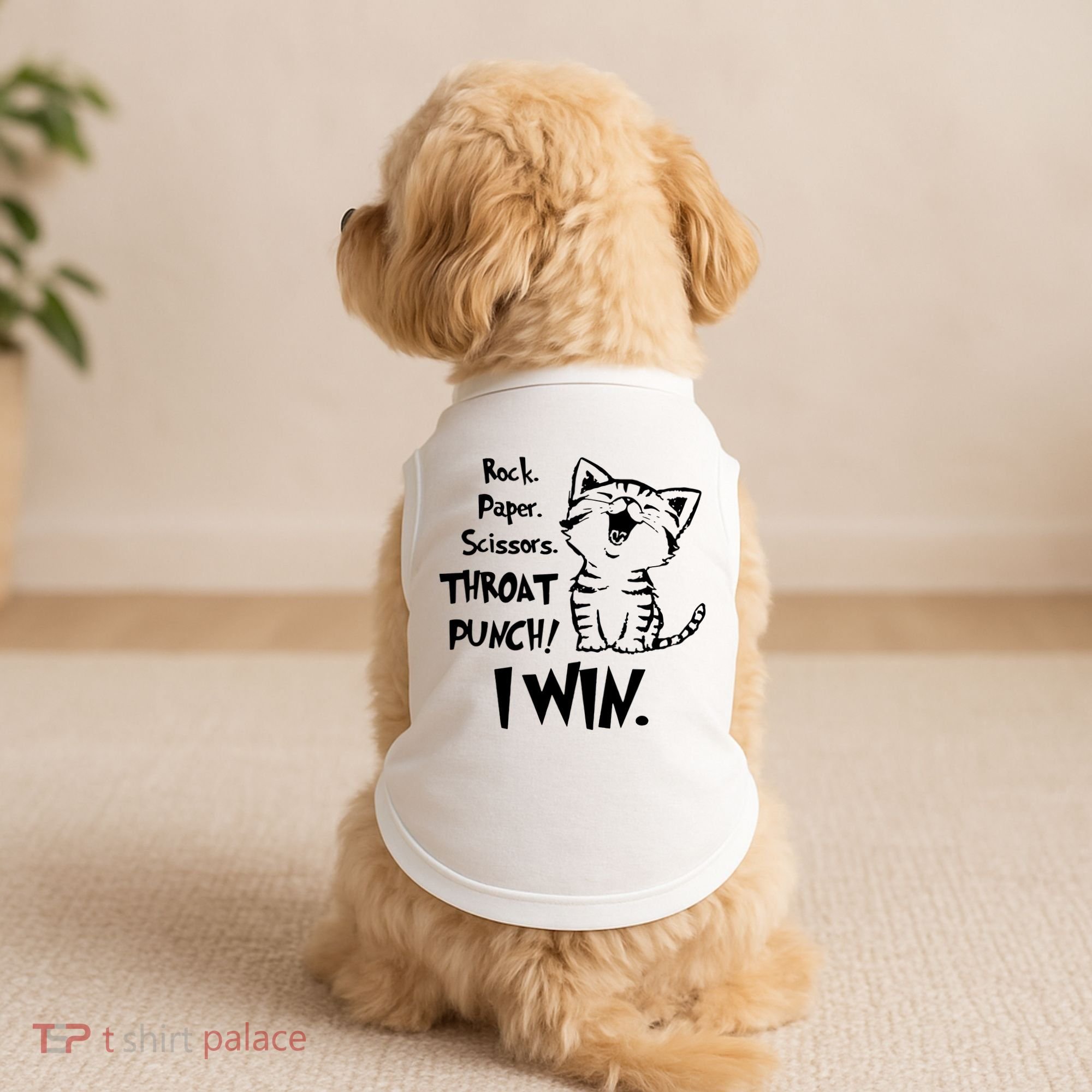 Cat Rock Paper Scissors Throat Punch I Win Doggie Tank