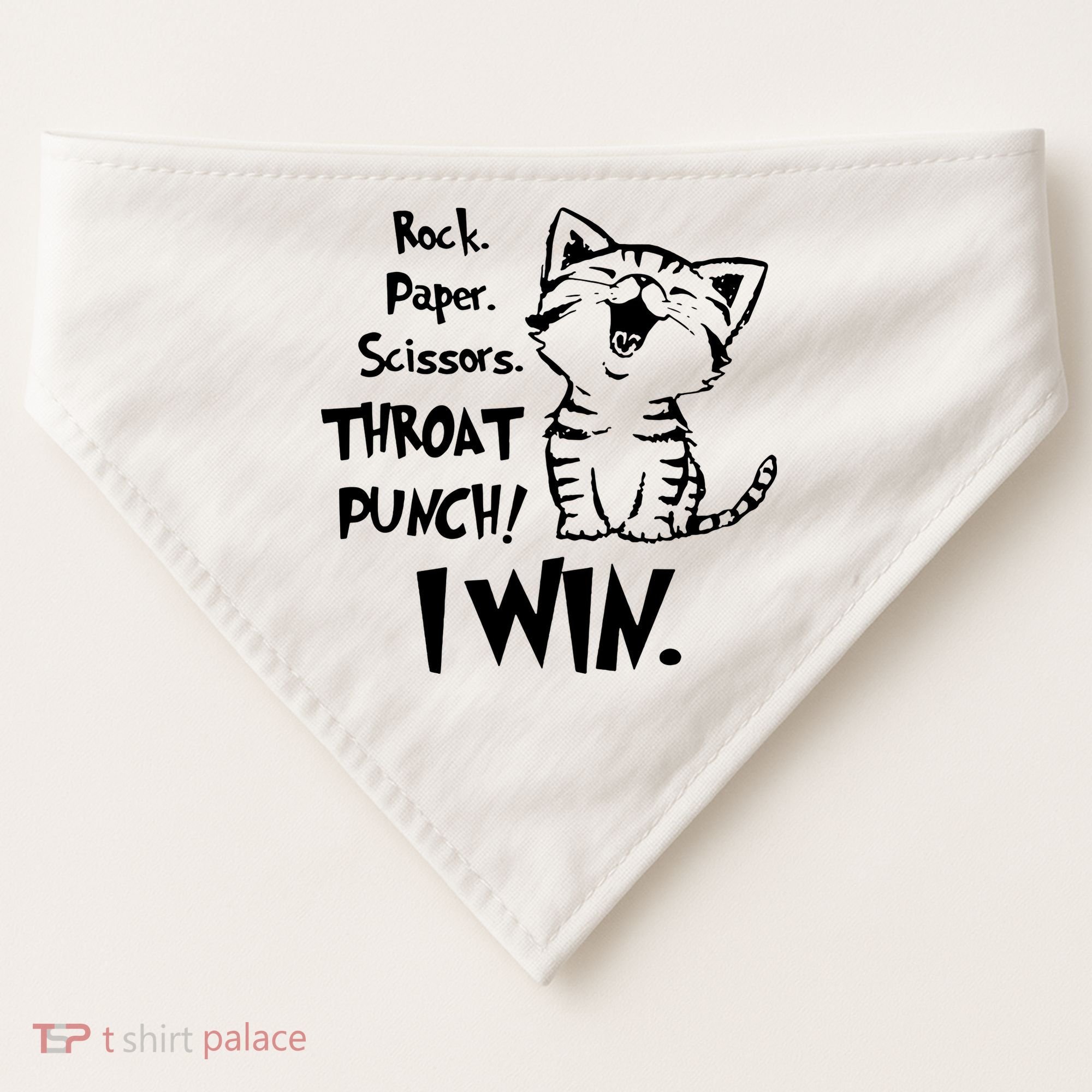 Cat Rock Paper Scissors Throat Punch I Win USA-Made Doggie Bandana