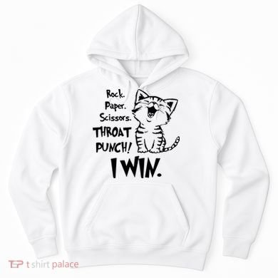 Cat Rock Paper Scissors Throat Punch I Win Hoodie