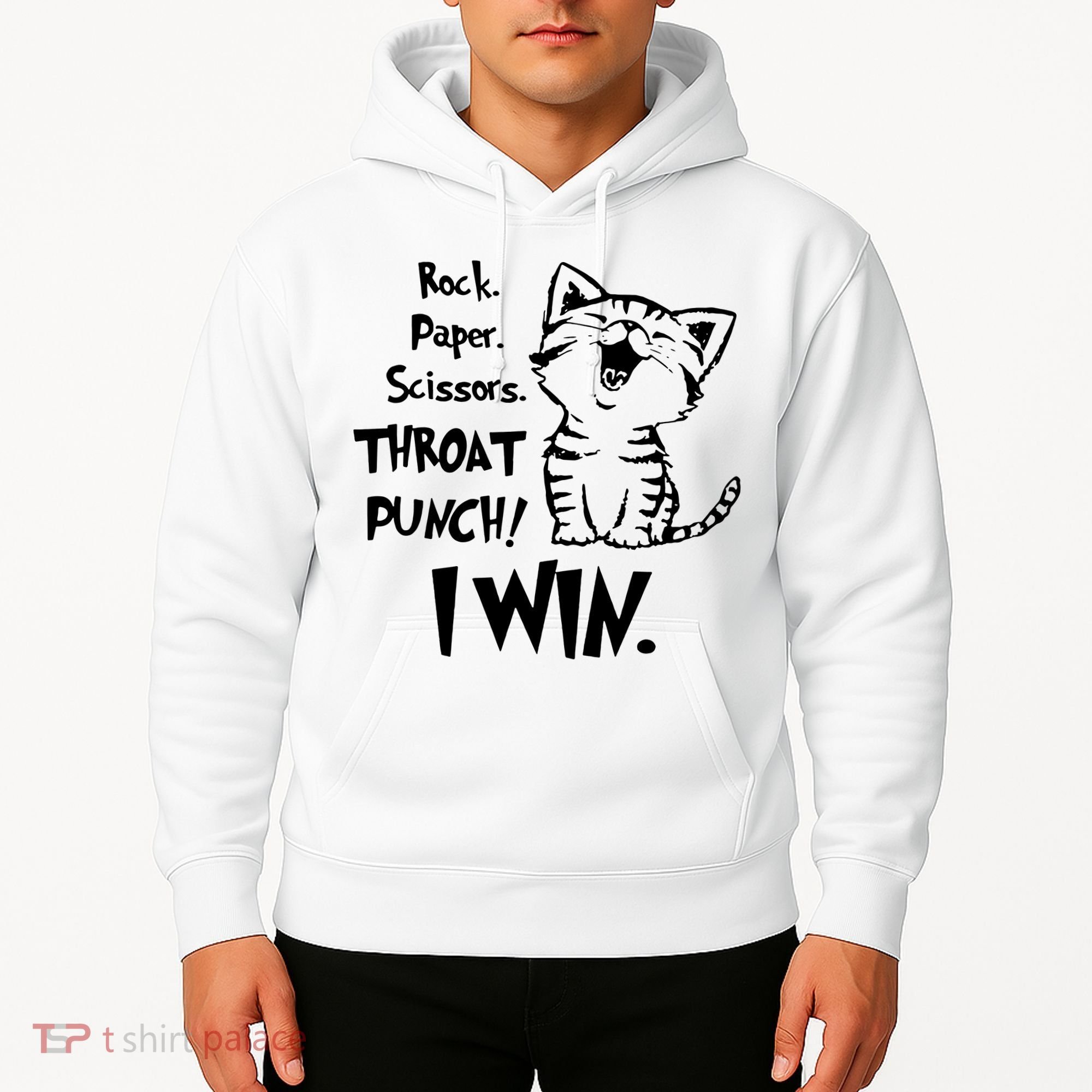 Cat Rock Paper Scissors Throat Punch I Win Hoodie