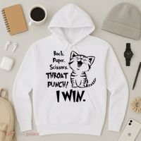 Cat Rock Paper Scissors Throat Punch I Win Hoodie thumb 3