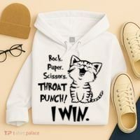Cat Rock Paper Scissors Throat Punch I Win Hoodie thumb 4