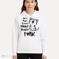 Cat Rock Paper Scissors Throat Punch I Win Hoodie thumb 5