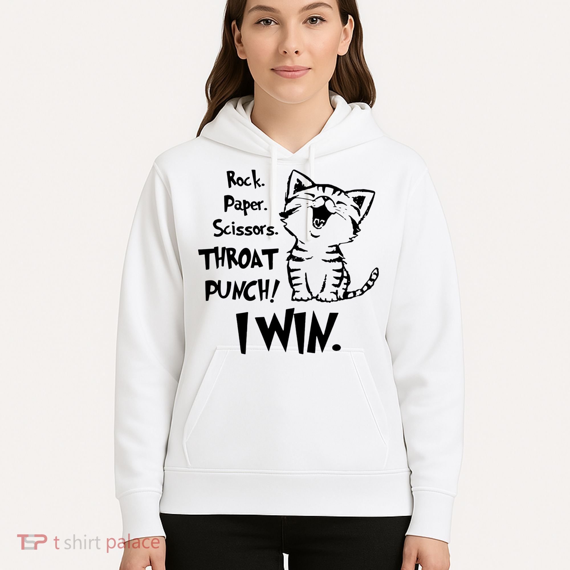 Cat Rock Paper Scissors Throat Punch I Win Hoodie