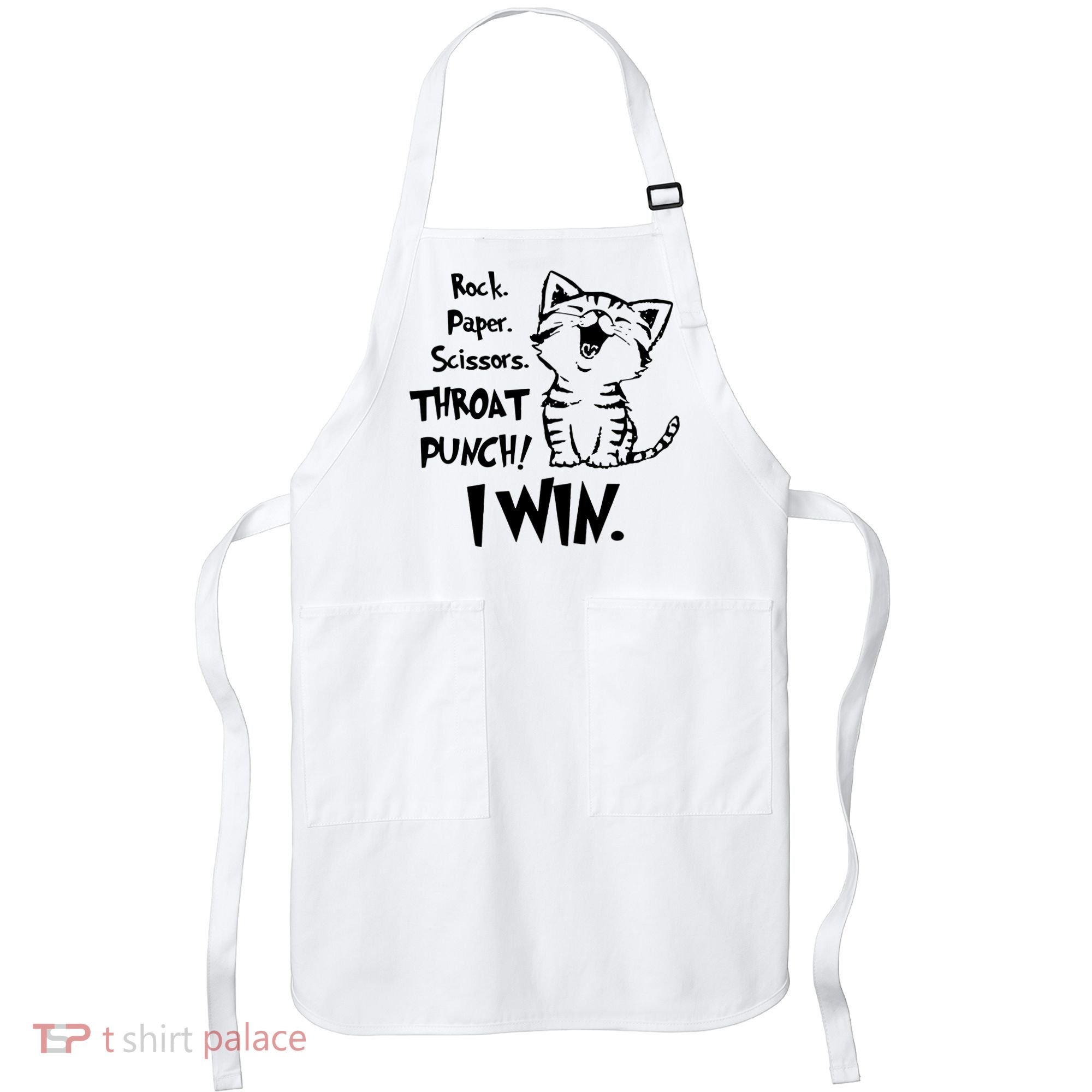 Cat Rock Paper Scissors Throat Punch I Win Apron