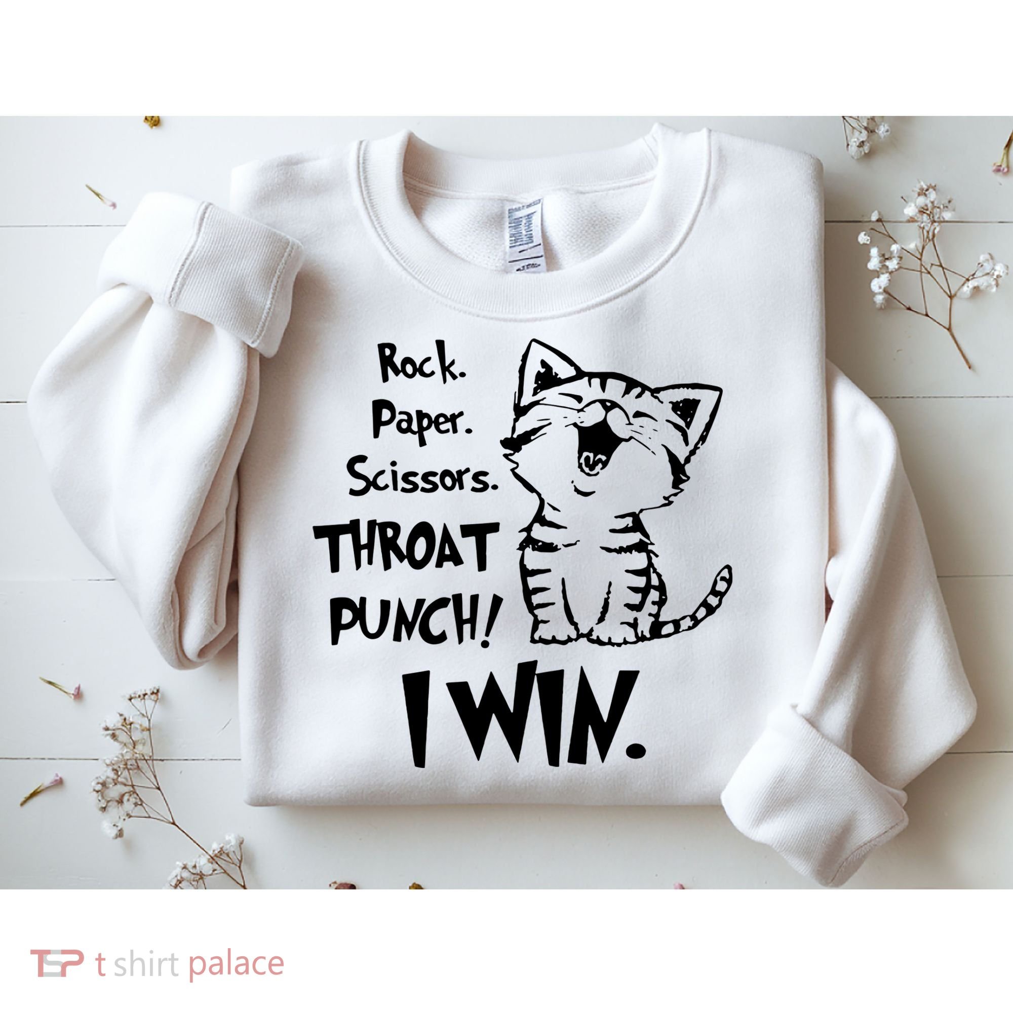 Cat Rock Paper Scissors Throat Punch I Win Sweatshirt