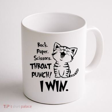Cat Rock Paper Scissors Throat Punch I Win Coffee Mug back