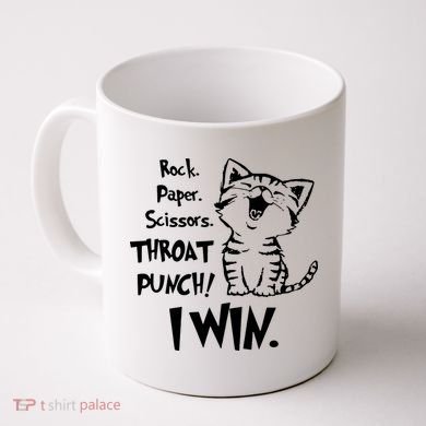 Cat Rock Paper Scissors Throat Punch I Win Coffee Mug