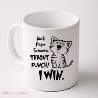 Cat Rock Paper Scissors Throat Punch I Win Coffee Mug thumb 0