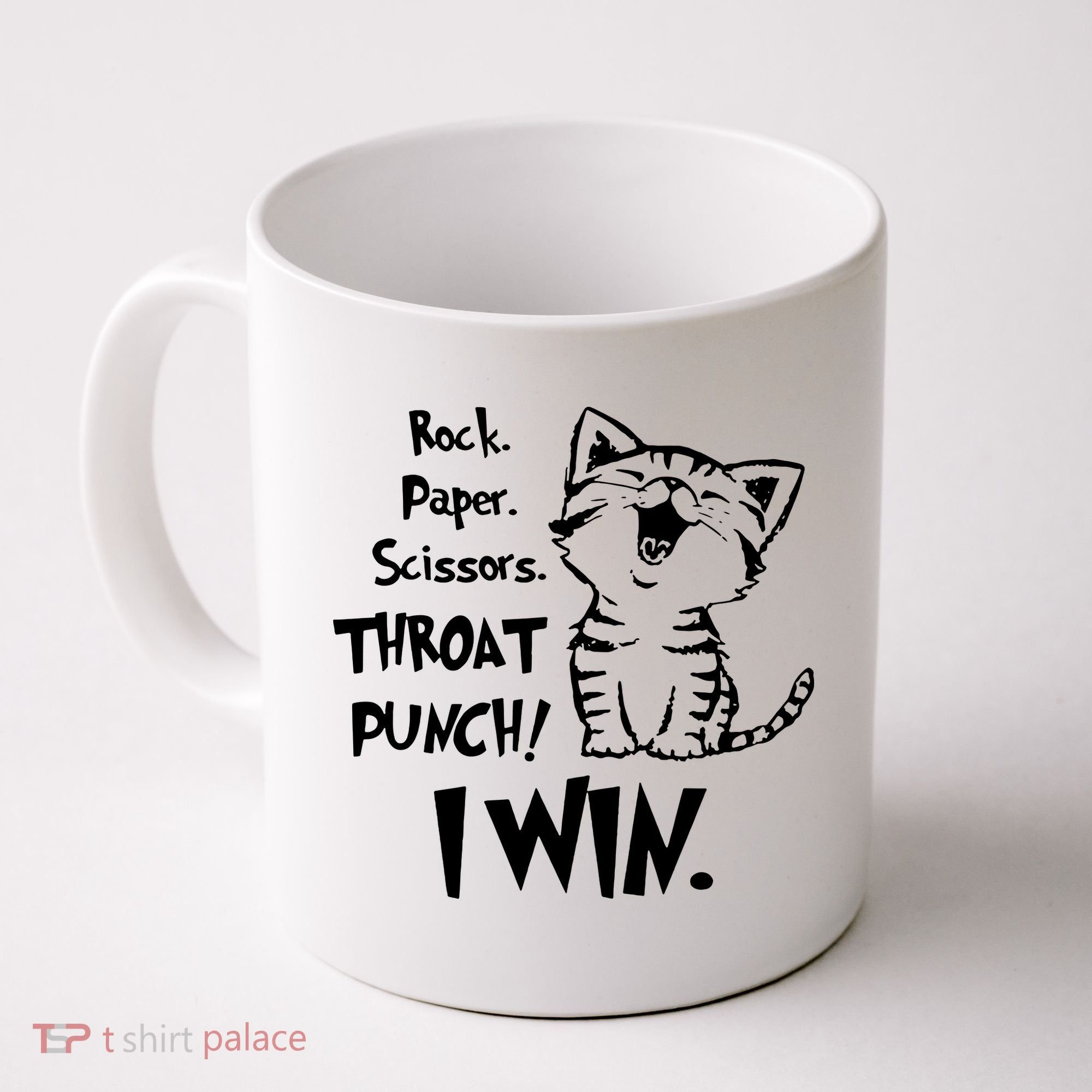 Cat Rock Paper Scissors Throat Punch I Win Coffee Mug