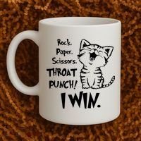 Cat Rock Paper Scissors Throat Punch I Win Coffee Mug thumb 2