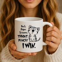 Cat Rock Paper Scissors Throat Punch I Win Coffee Mug thumb 3