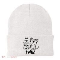 Cat Rock Paper Scissors Throat Punch I Win Beanie thumb 0