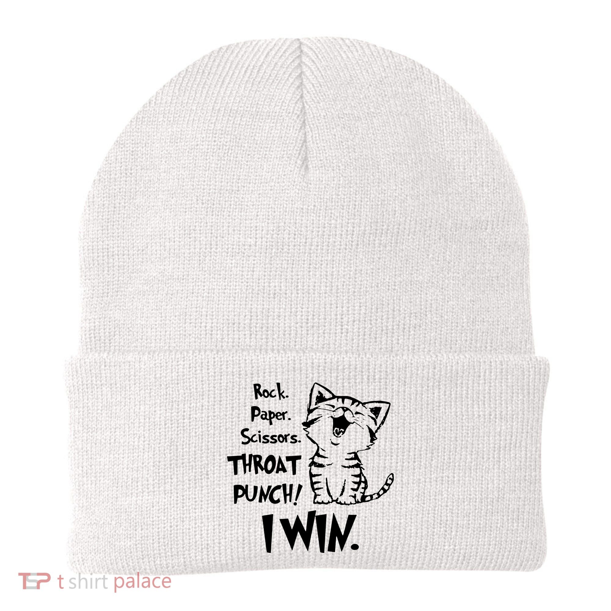 Cat Rock Paper Scissors Throat Punch I Win Beanie