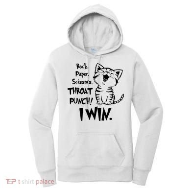 Cat Rock Paper Scissors Throat Punch I Win Women's Hoodie