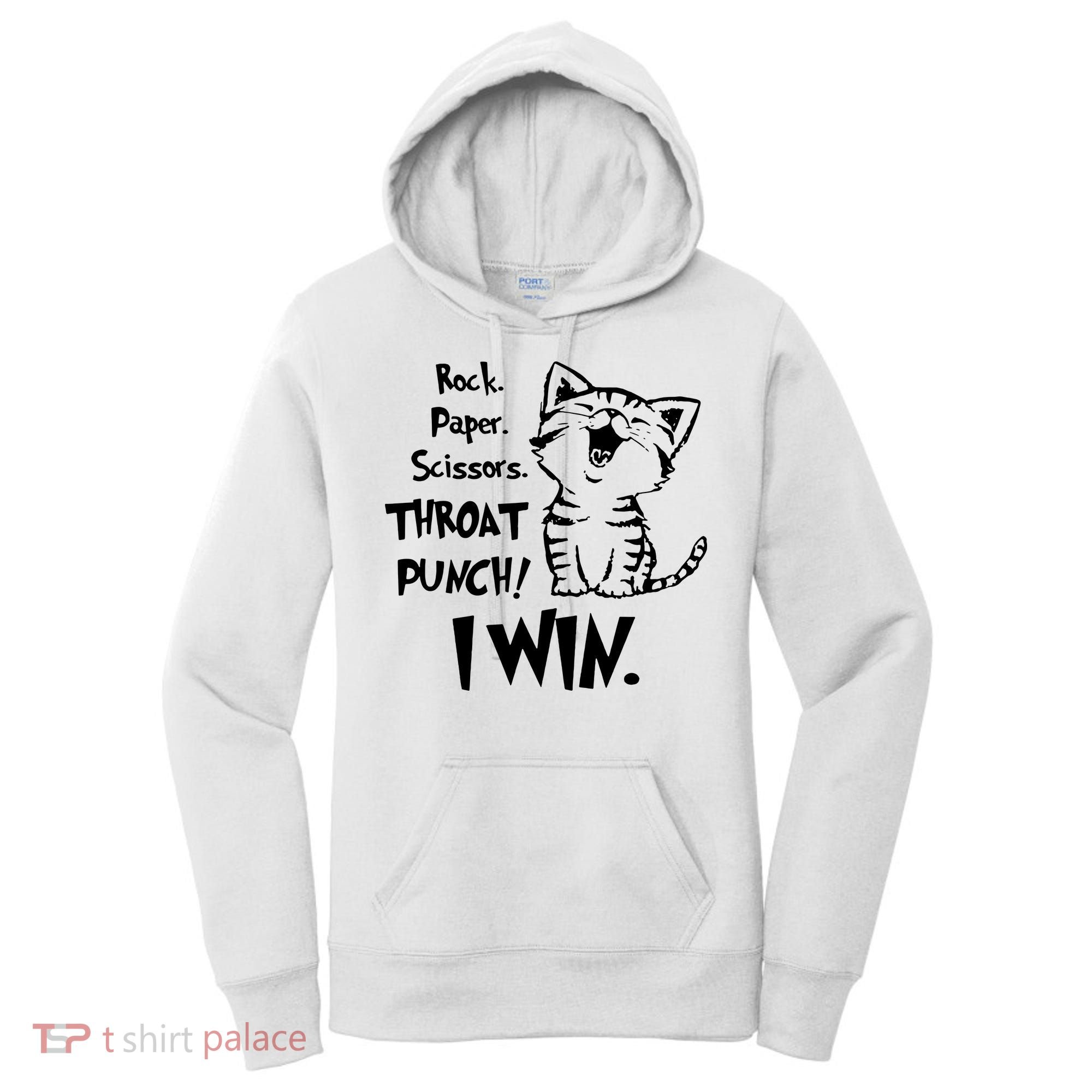 Cat Rock Paper Scissors Throat Punch I Win Women's Hoodie