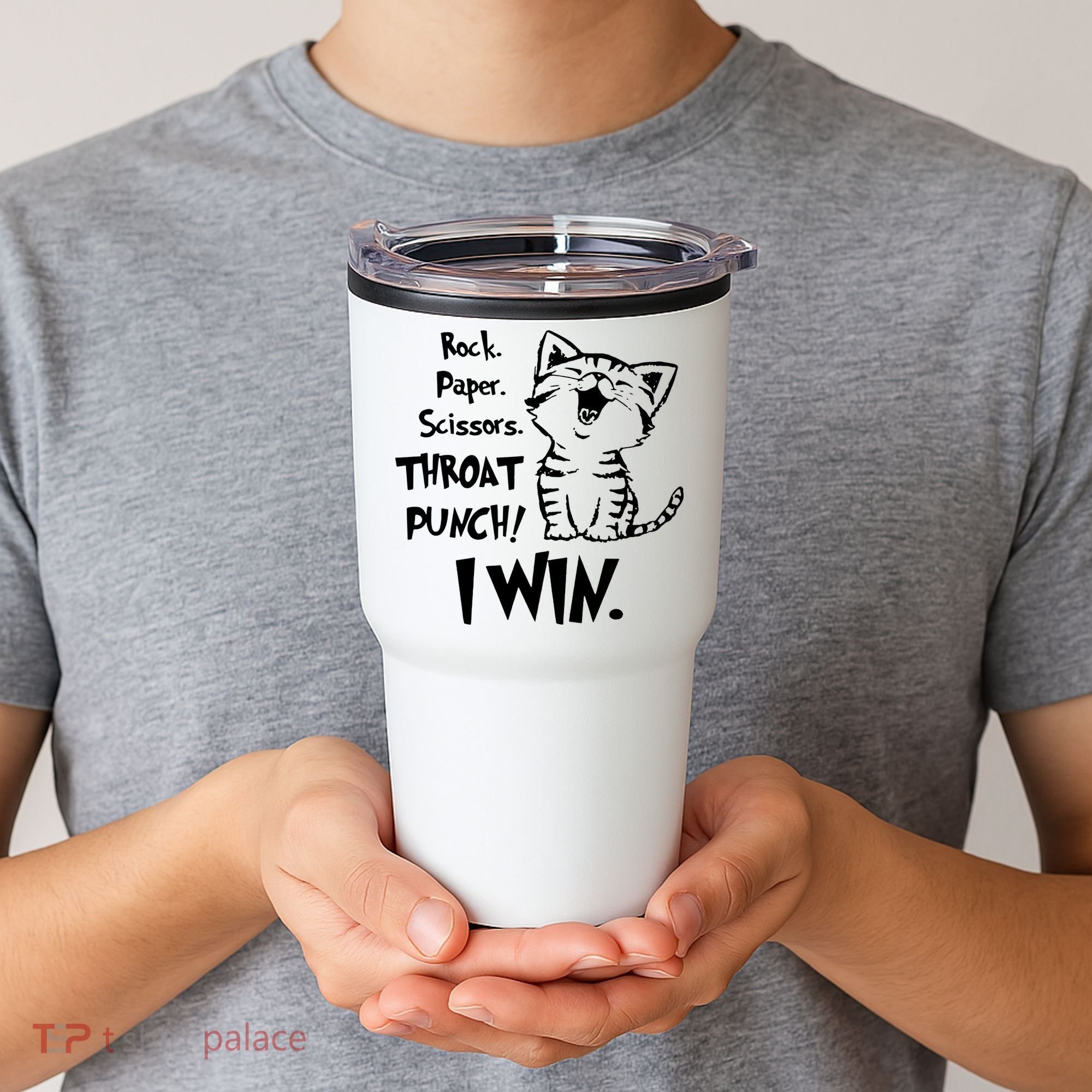 Cat Rock Paper Scissors Throat Punch I Win Tumbler