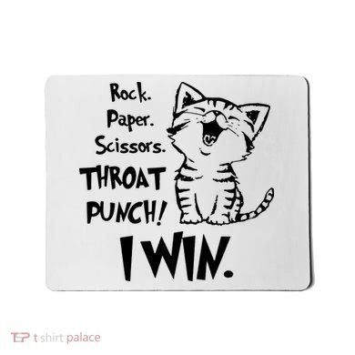 Cat Rock Paper Scissors Throat Punch I Win Mousepad