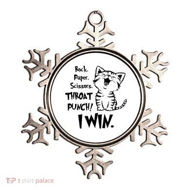Cat Rock Paper Scissors Throat Punch I Win Ornament