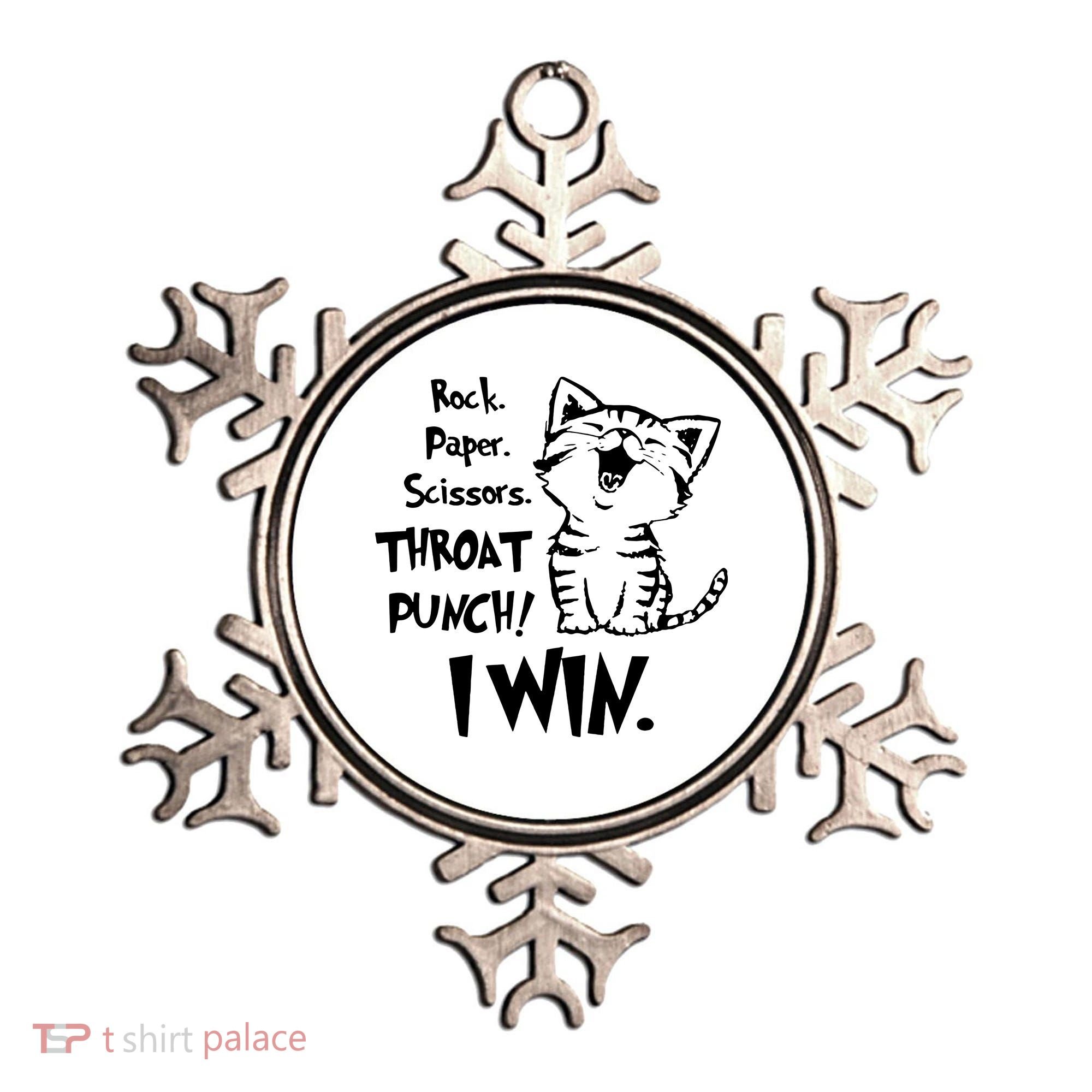 Cat Rock Paper Scissors Throat Punch I Win Ornament