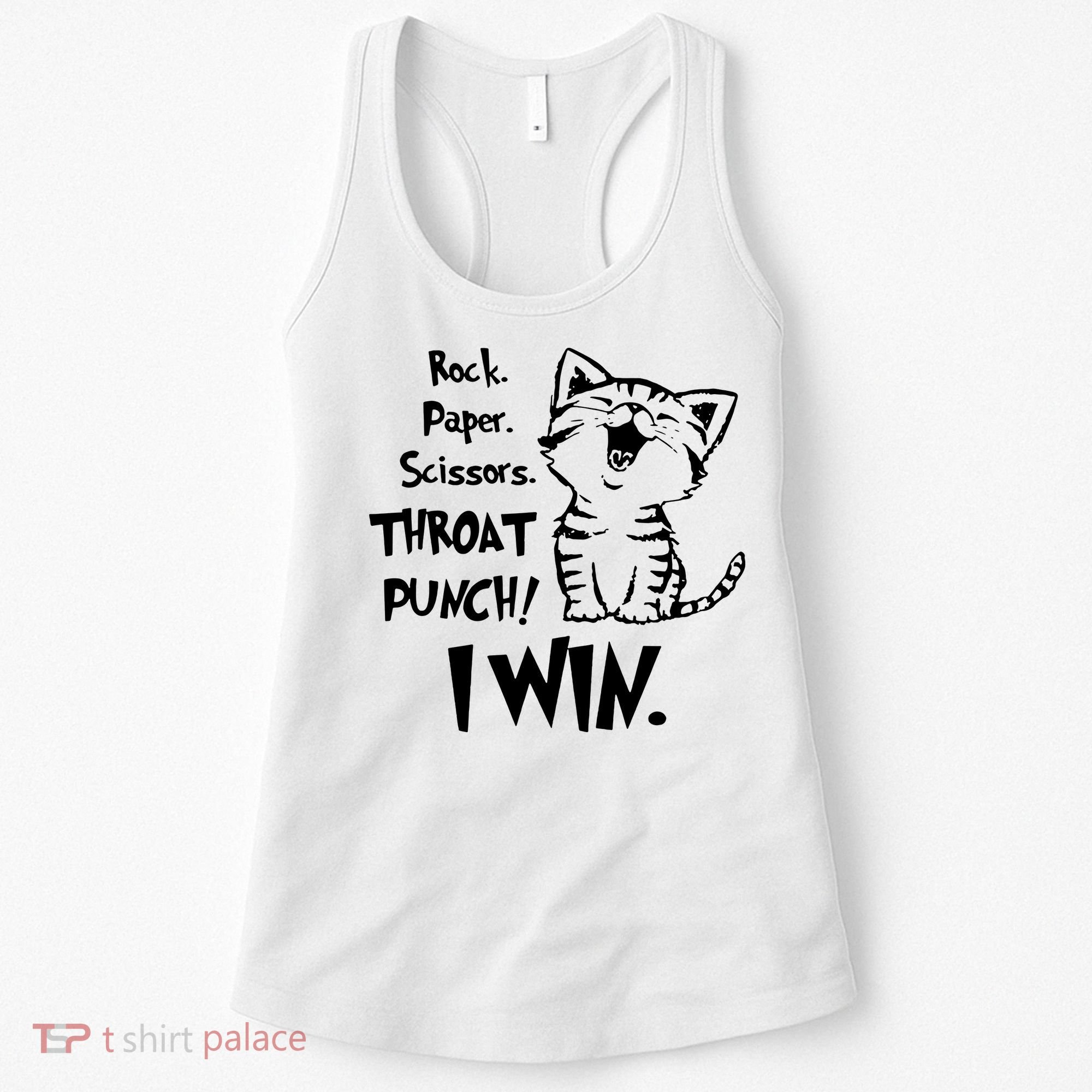 Cat Rock Paper Scissors Throat Punch I Win Women's Tank Top
