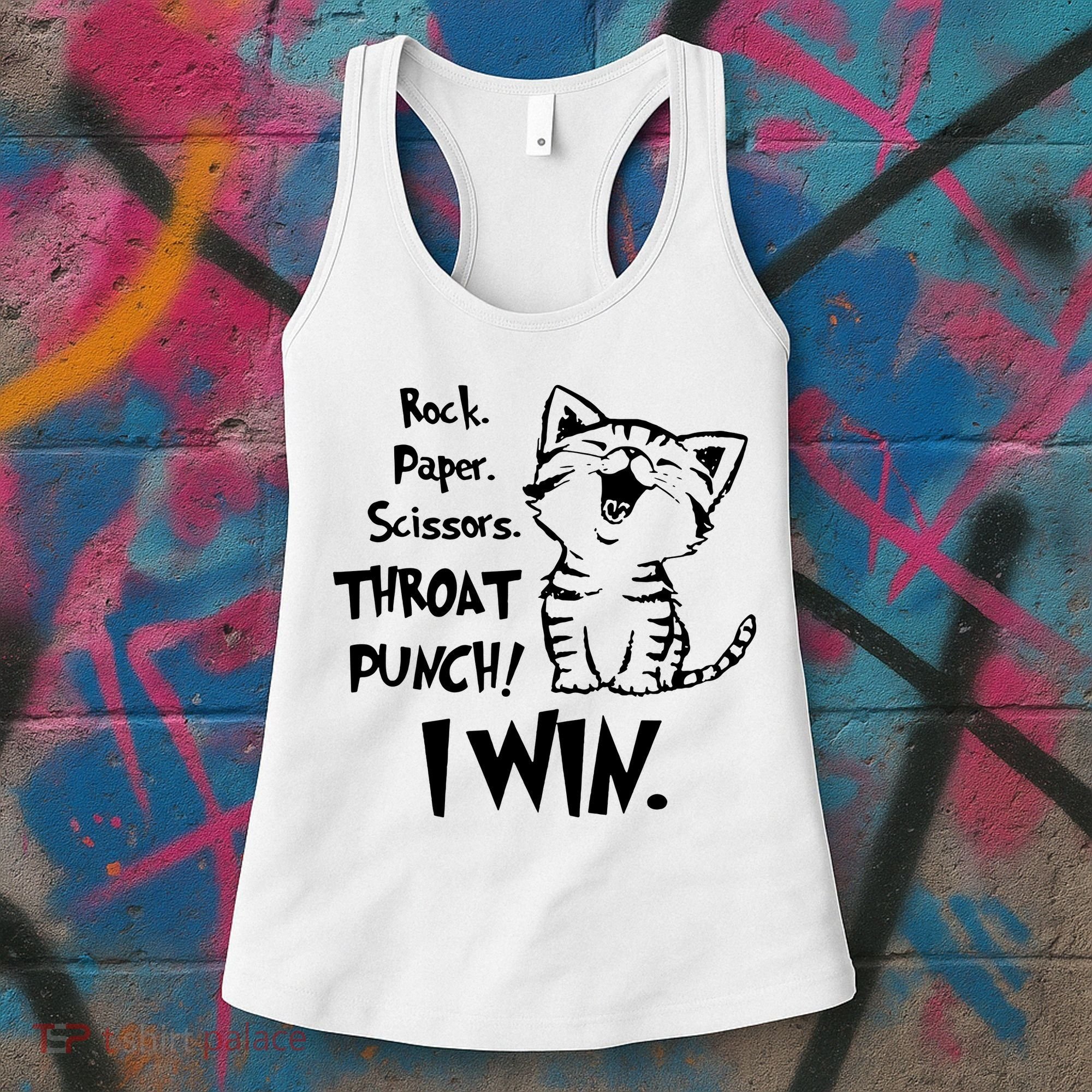 Cat Rock Paper Scissors Throat Punch I Win Women's Tank Top