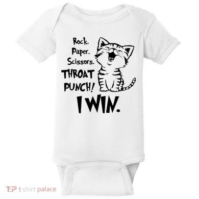Cat Rock Paper Scissors Throat Punch I Win Baby Bodysuit