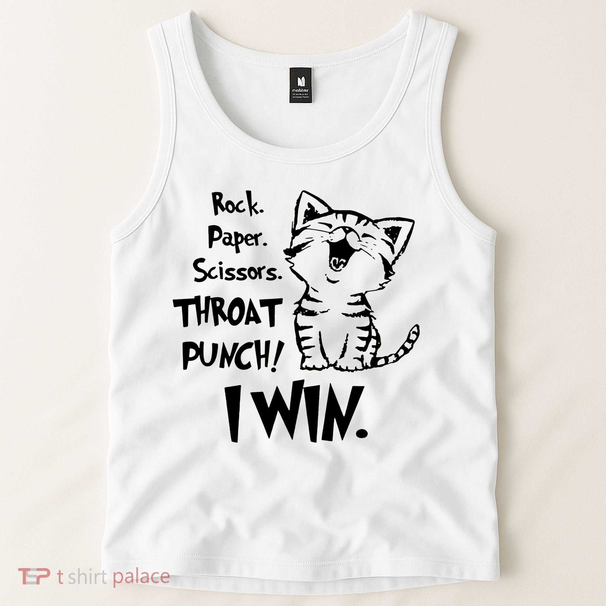 Cat Rock Paper Scissors Throat Punch I Win Tank Top