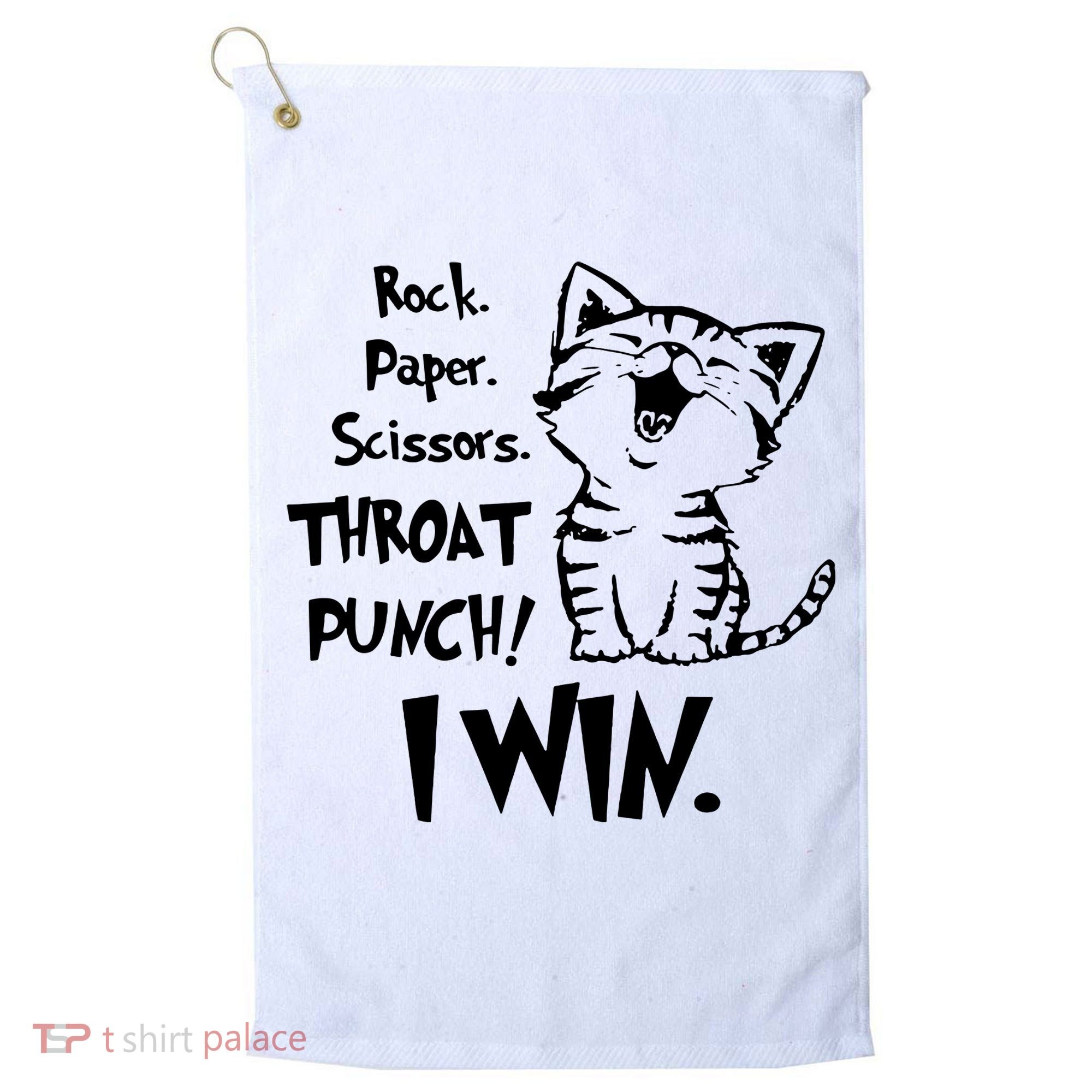 Cat Rock Paper Scissors Throat Punch I Win Golf Towel