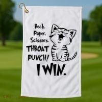 Cat Rock Paper Scissors Throat Punch I Win Golf Towel thumb 1