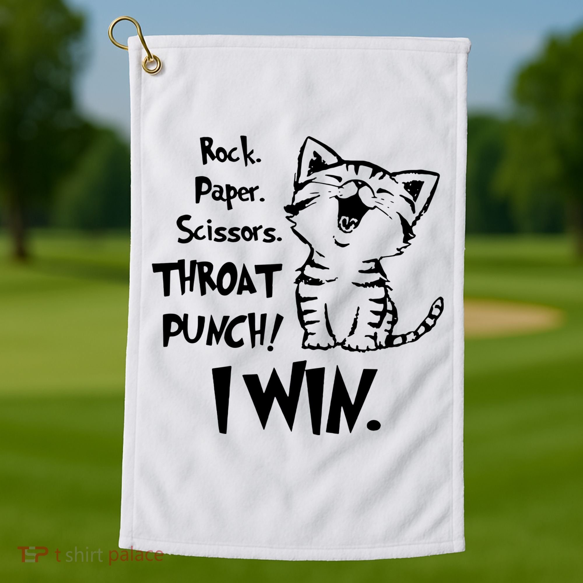 Cat Rock Paper Scissors Throat Punch I Win Golf Towel