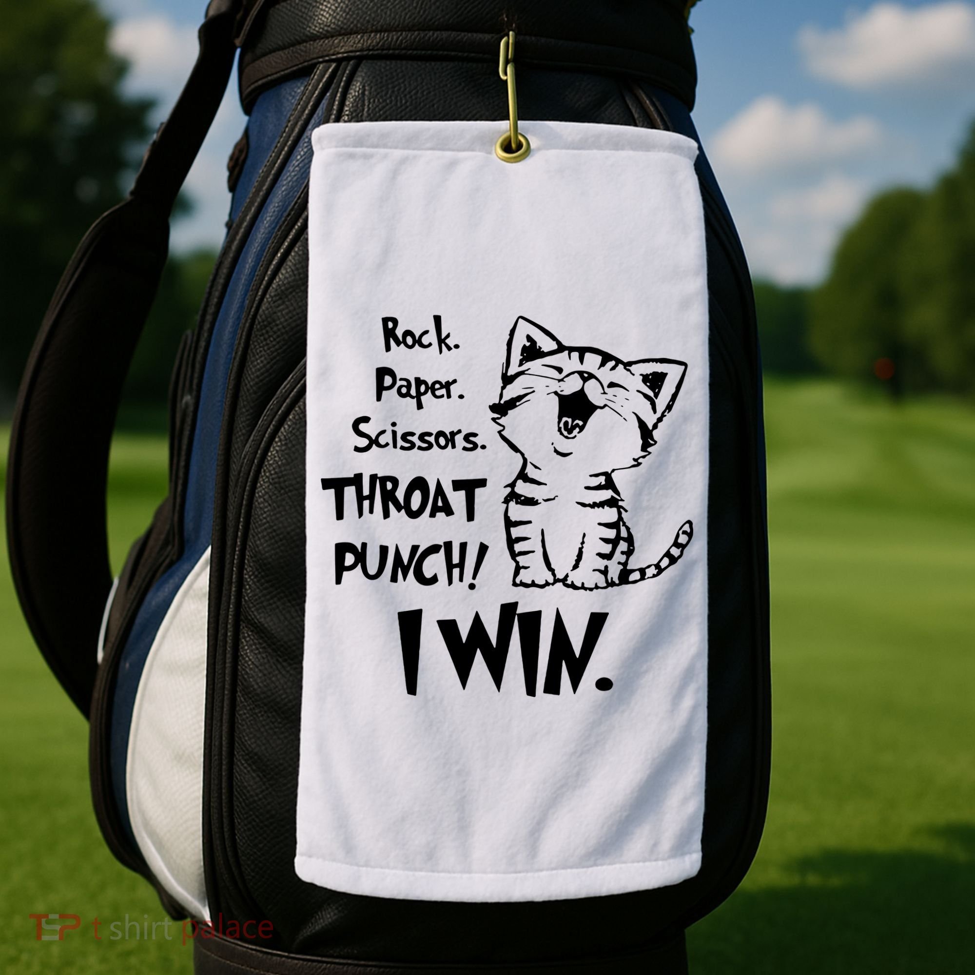 Cat Rock Paper Scissors Throat Punch I Win Golf Towel