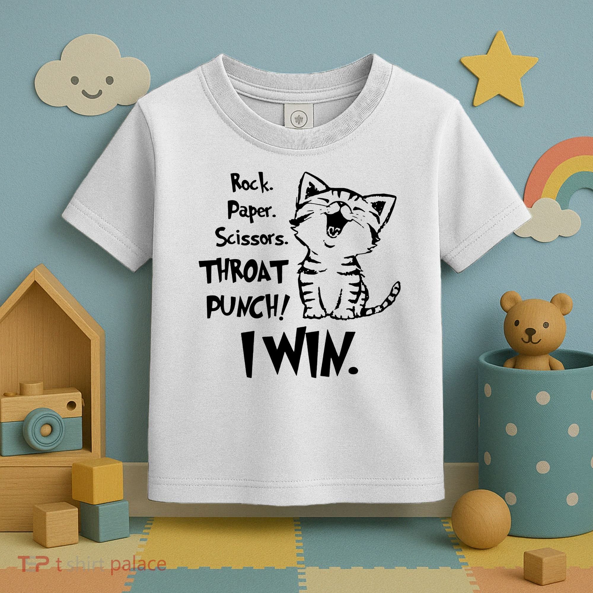 Cat Rock Paper Scissors Throat Punch I Win Toddler T-Shirt