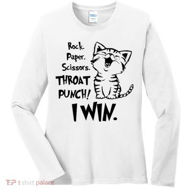 Cat Rock Paper Scissors Throat Punch I Win Women's Long Sleeve Shirt