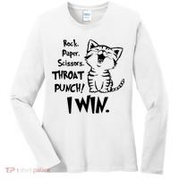 Cat Rock Paper Scissors Throat Punch I Win Women's Long Sleeve Shirt thumb 0
