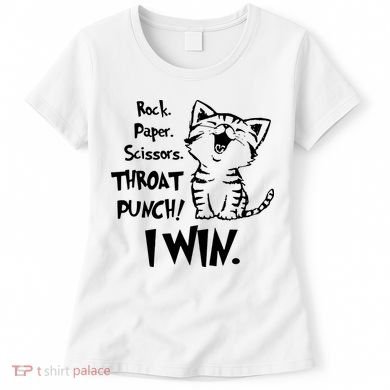 Cat Rock Paper Scissors Throat Punch I Win Women's T-Shirt