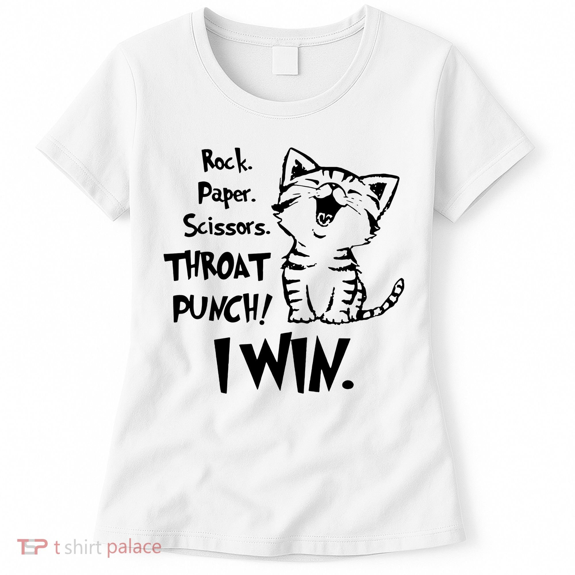 Cat Rock Paper Scissors Throat Punch I Win Women's T-Shirt