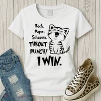 Cat Rock Paper Scissors Throat Punch I Win Women's T-Shirt thumb 3
