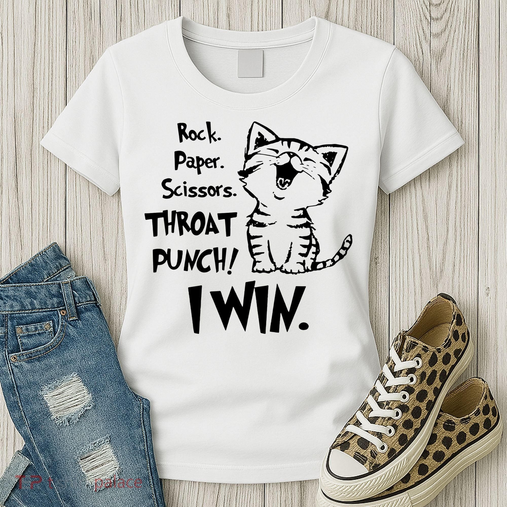 Cat Rock Paper Scissors Throat Punch I Win Women's T-Shirt