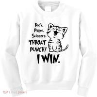 Cat Rock Paper Scissors Throat Punch I Win Kids Sweatshirt thumb 0