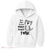 Cat Rock Paper Scissors Throat Punch I Win Kids Hoodie thumb 0