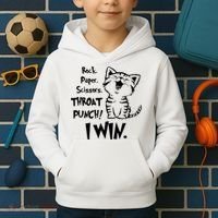 Cat Rock Paper Scissors Throat Punch I Win Kids Hoodie thumb 2